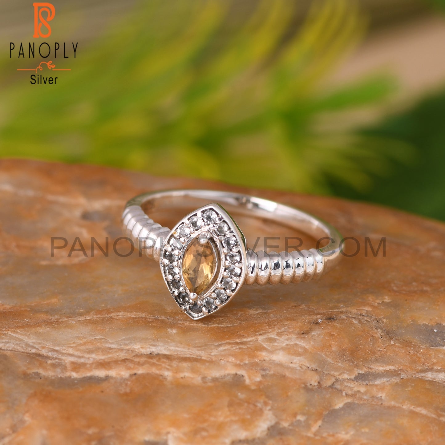 Citrine Cut & White Topaz Marquise 925 Silver Ring
