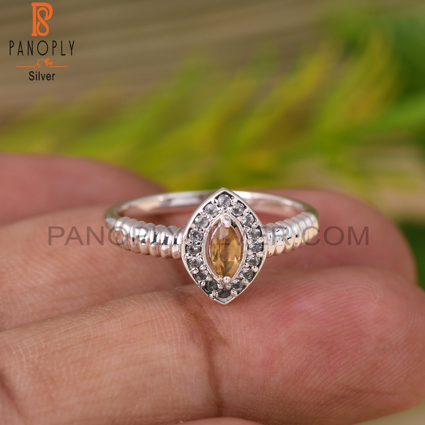 Citrine Cut & White Topaz Marquise 925 Silver Ring
