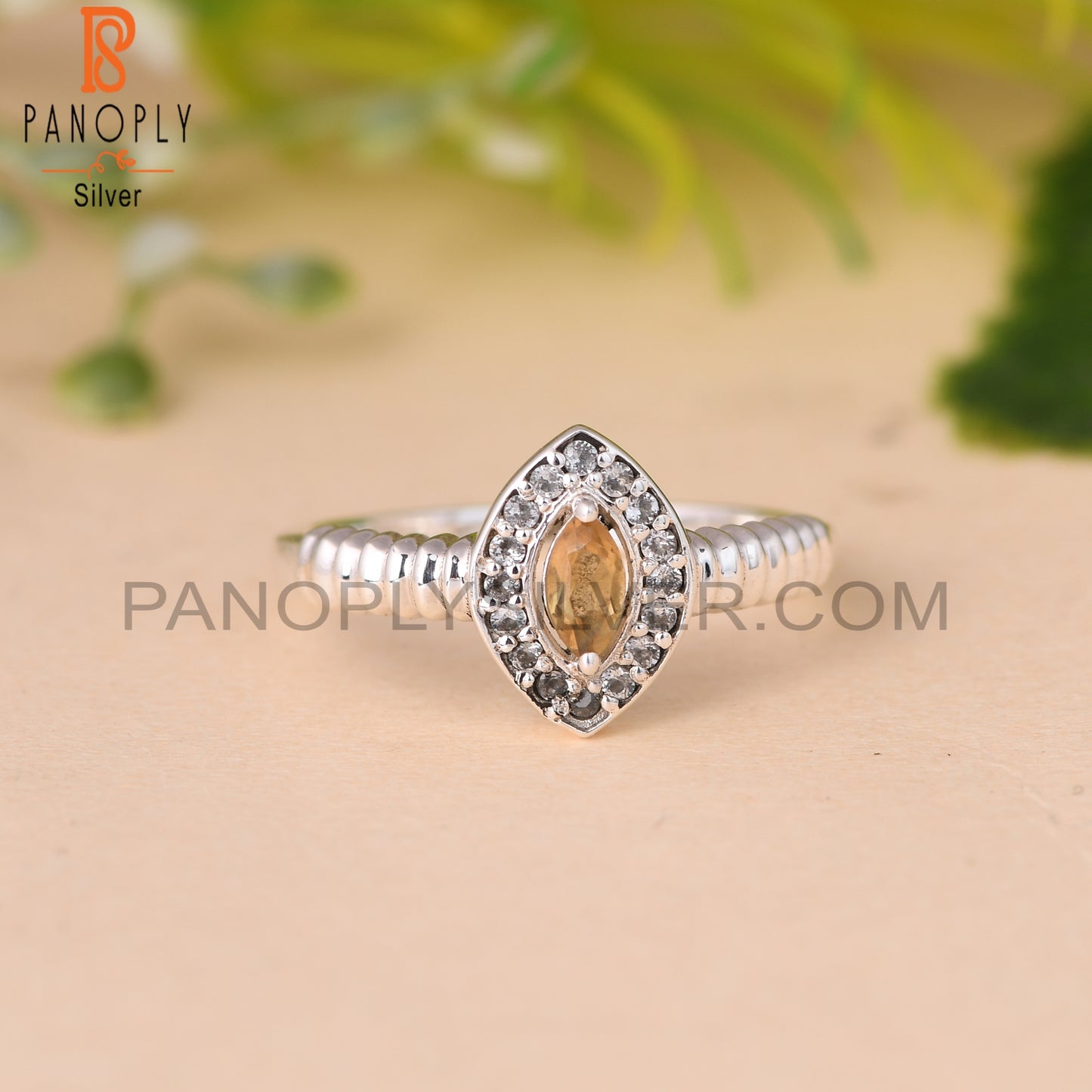 Citrine Cut & White Topaz Marquise 925 Silver Ring