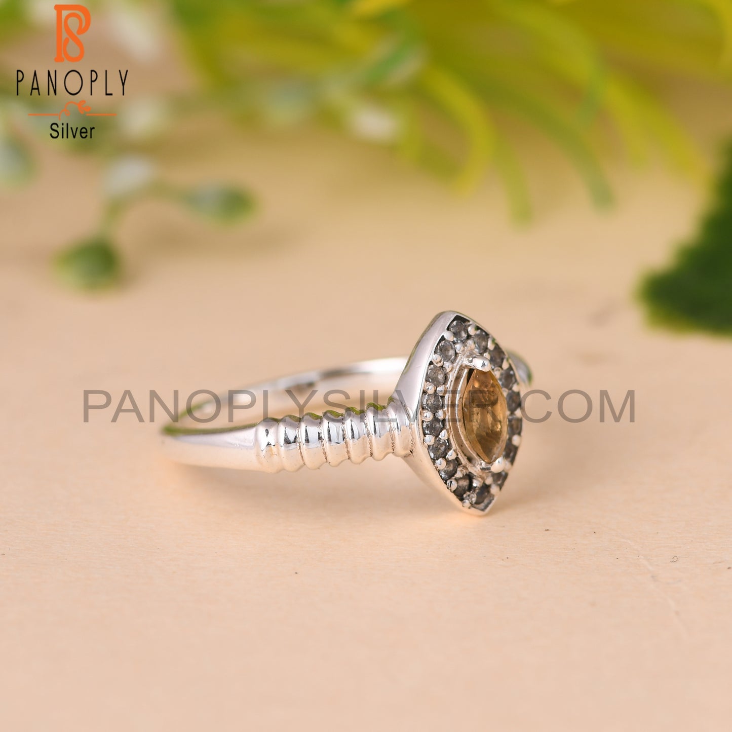 Citrine Cut & White Topaz Marquise 925 Silver Ring