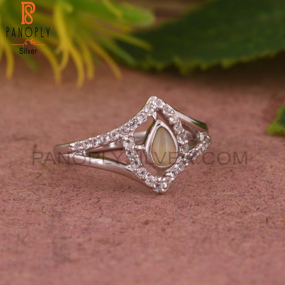 Ethiopian Opal & White Topaz 925 Sterling Silver Pear Ring