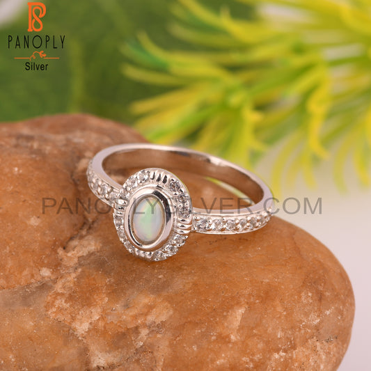 Ethiopian Opal Oval Shape 925 Sterling Silver Ring