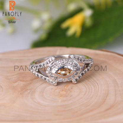 White Topaz & Citrine 925 Sterling Silver Ring
