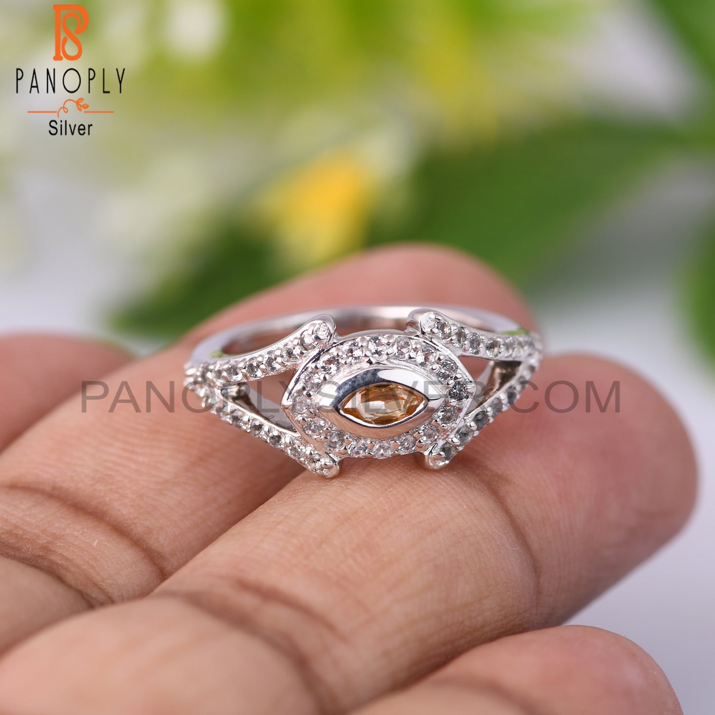 White Topaz & Citrine 925 Sterling Silver Ring