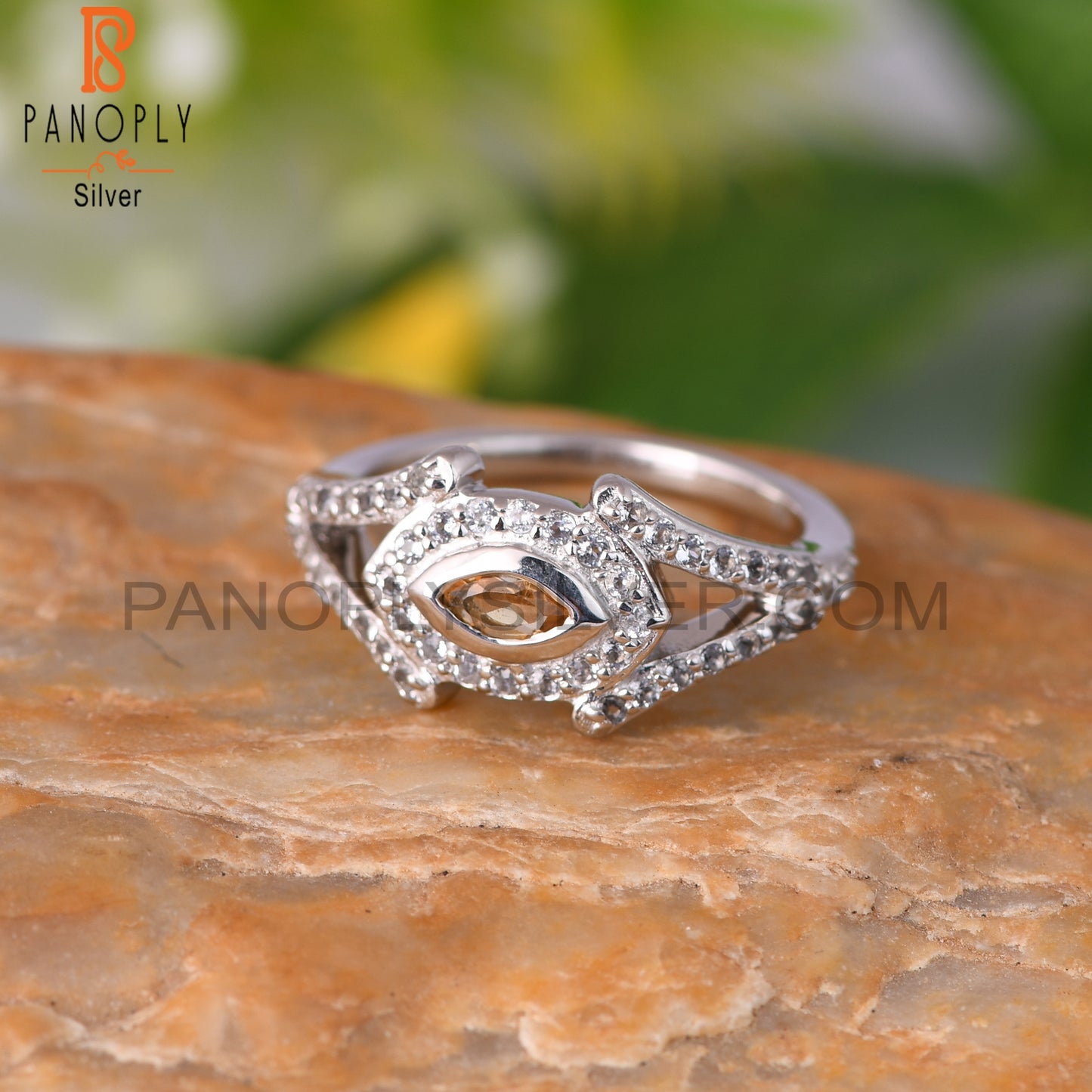 White Topaz & Citrine 925 Sterling Silver Ring