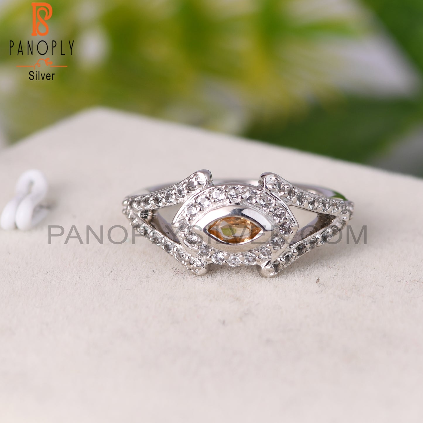 White Topaz & Citrine 925 Sterling Silver Ring
