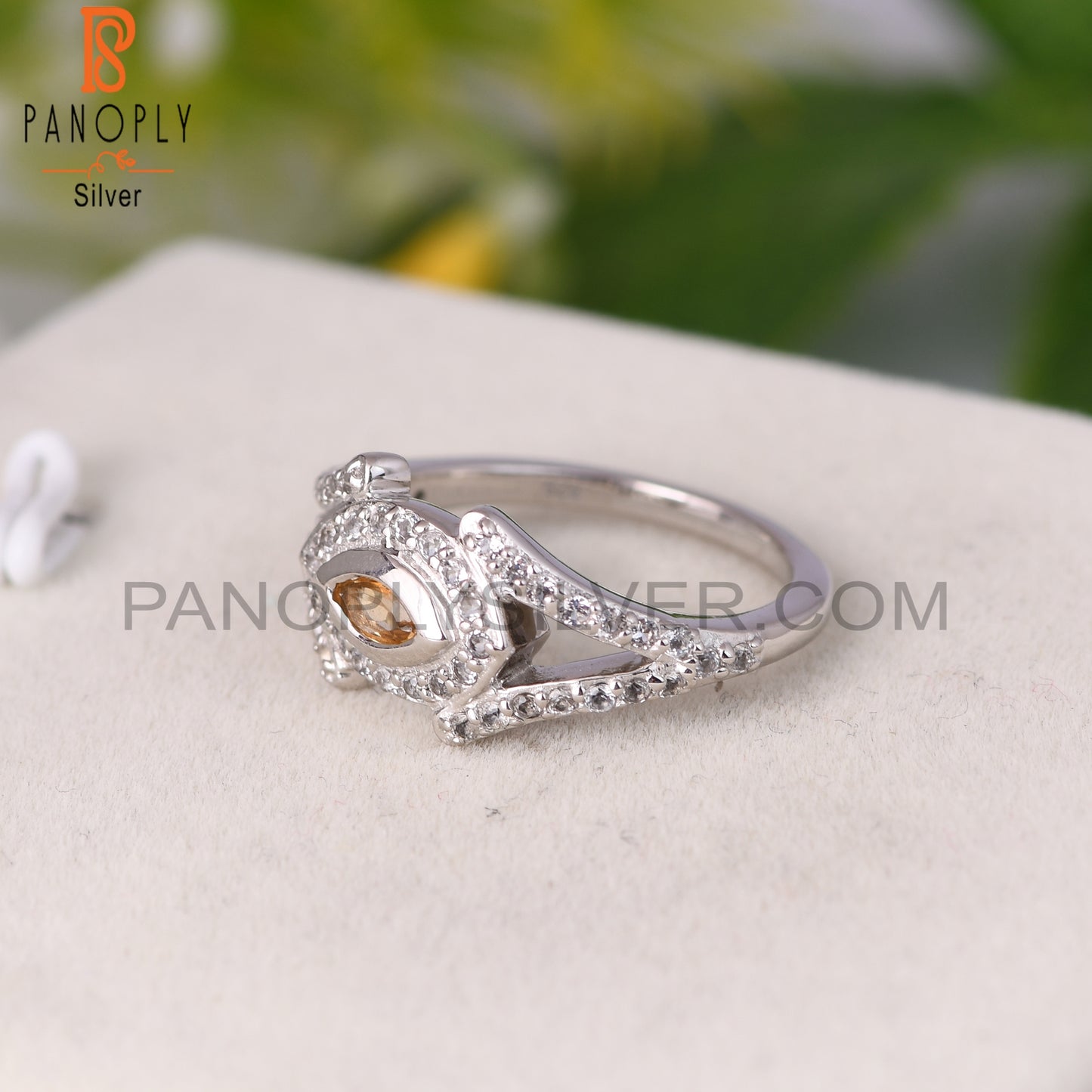 White Topaz & Citrine 925 Sterling Silver Ring