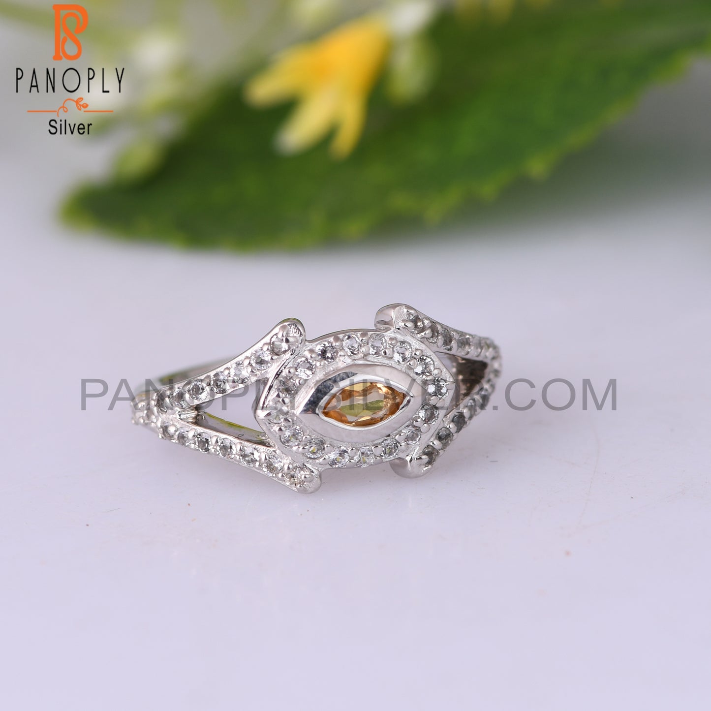 White Topaz & Citrine 925 Sterling Silver Ring