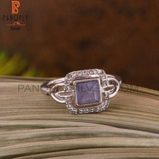 Tanzanite & White Topaz Square 925 Sterling Silver Ring