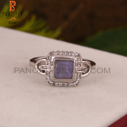 Tanzanite & White Topaz Square 925 Sterling Silver Ring