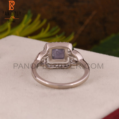 Tanzanite & White Topaz Square 925 Sterling Silver Ring