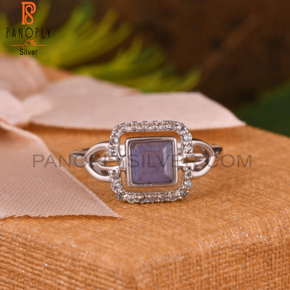 Tanzanite & White Topaz Square 925 Sterling Silver Ring