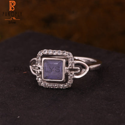 Tanzanite & White Topaz Square 925 Sterling Silver Ring