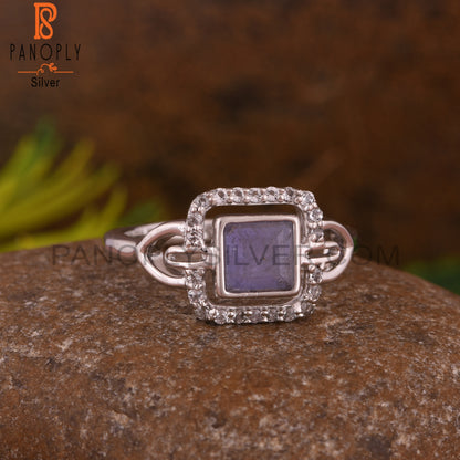 Tanzanite & White Topaz Square 925 Sterling Silver Ring
