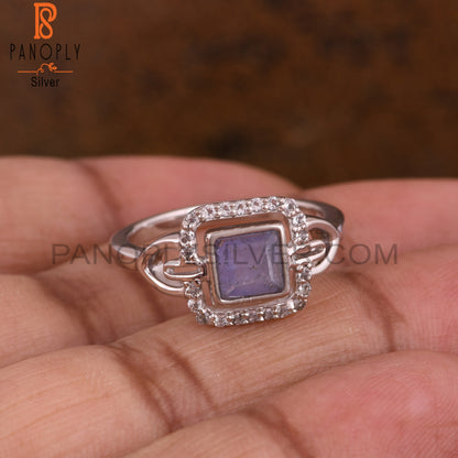 Tanzanite & White Topaz Square 925 Sterling Silver Ring