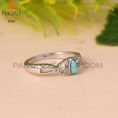 Arizona Turquoise & White Topaz S 925 Twist  Ring