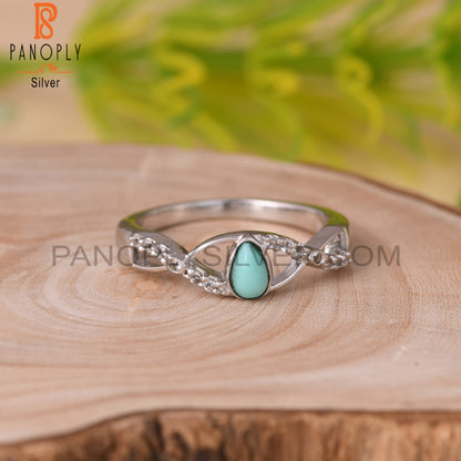 Arizona Turquoise & White Topaz S 925 Twist  Ring