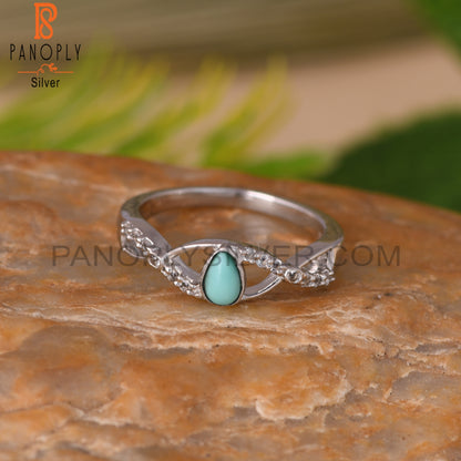 Arizona Turquoise & White Topaz S 925 Twist  Ring