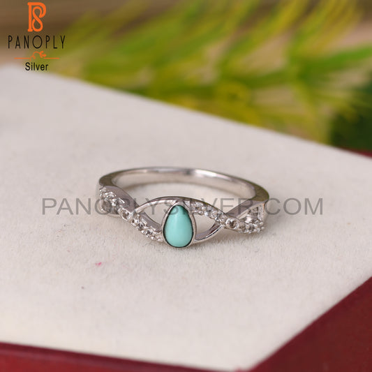 Arizona Turquoise & White Topaz S 925 Twist  Ring