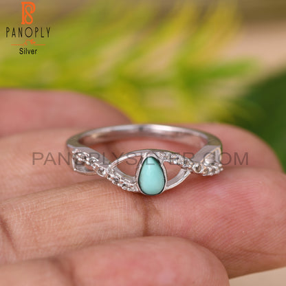 Arizona Turquoise & White Topaz S 925 Twist  Ring