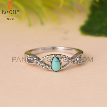 Arizona Turquoise & White Topaz S 925 Twist  Ring