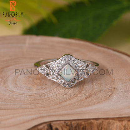 Ethiopian Opal & White Topaz 925 Sterling Silver Ring