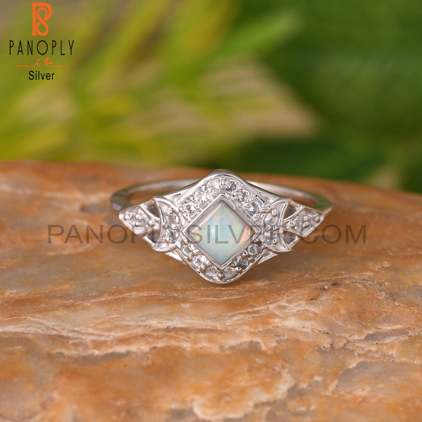 Ethiopian Opal & White Topaz 925 Sterling Silver Ring