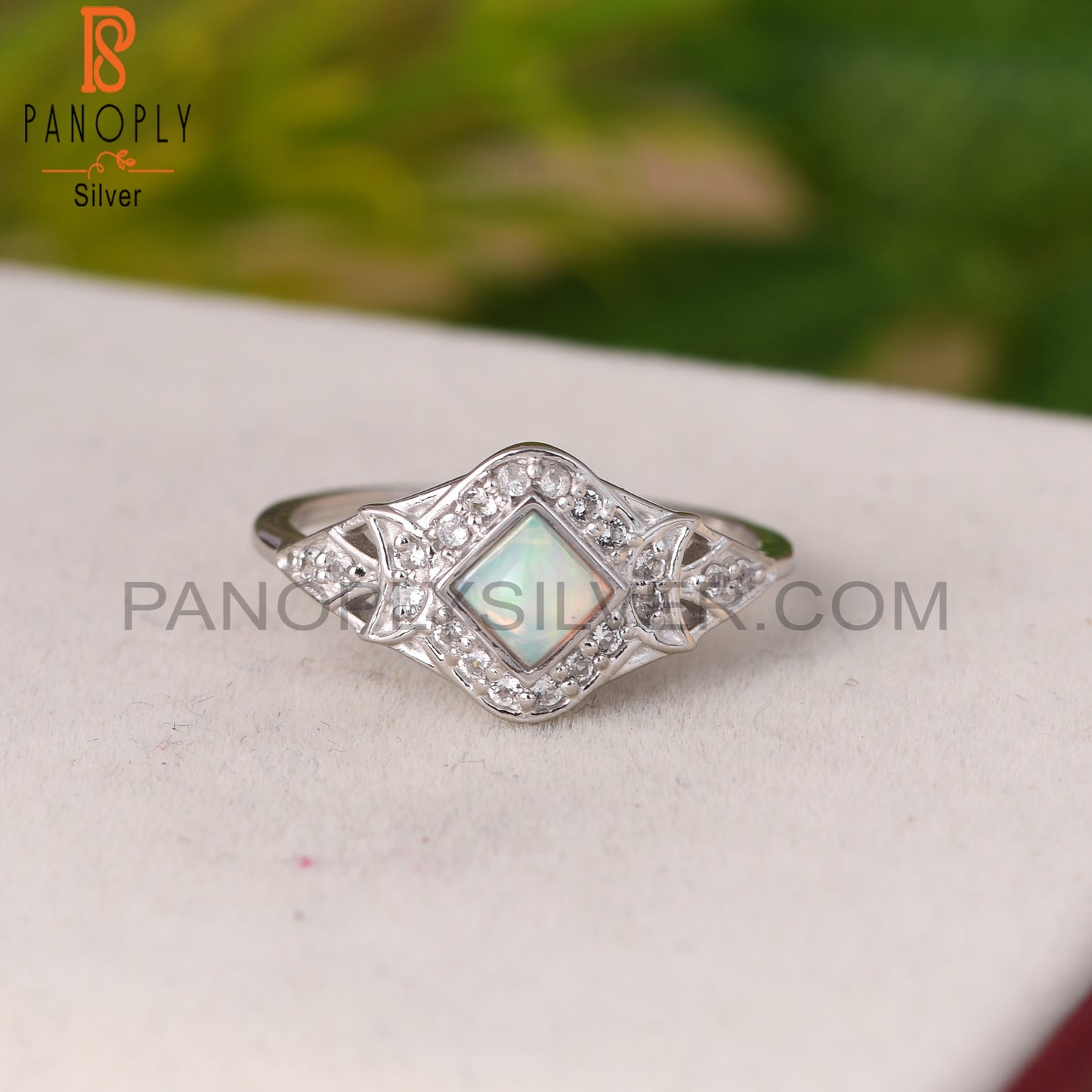 Ethiopian Opal & White Topaz 925 Sterling Silver Ring