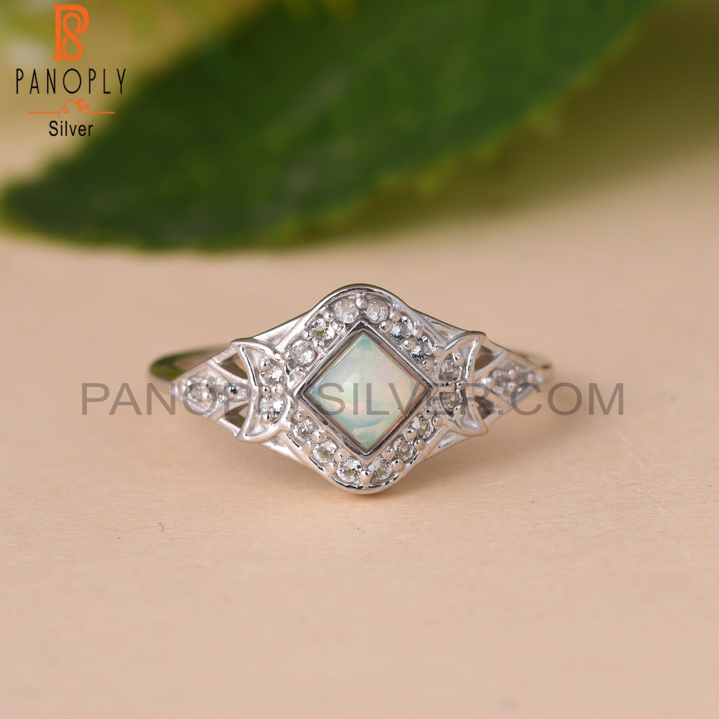 Ethiopian Opal & White Topaz 925 Sterling Silver Ring