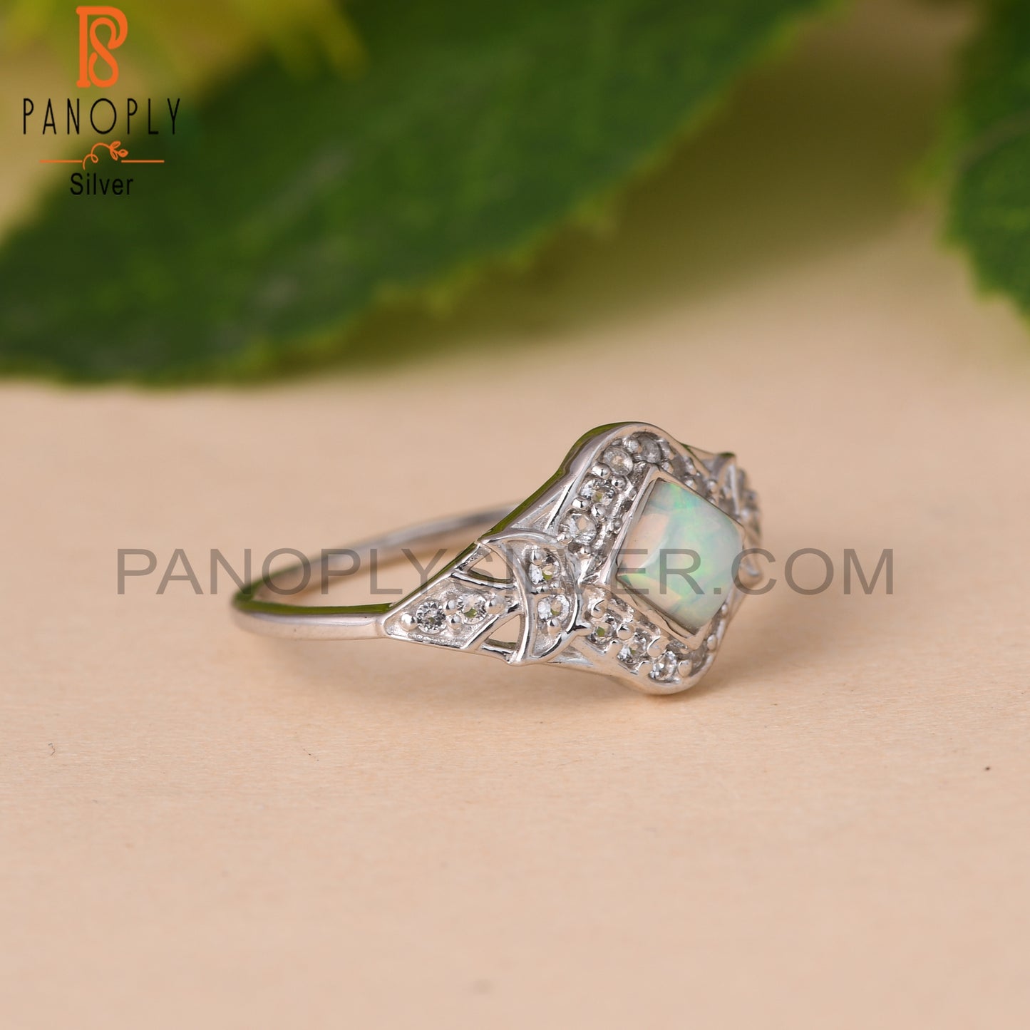 Ethiopian Opal & White Topaz 925 Sterling Silver Ring