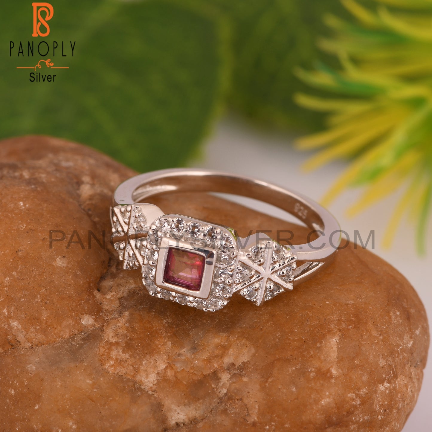 Pink Topaz & White Topaz 925 Sterling Silver Ring