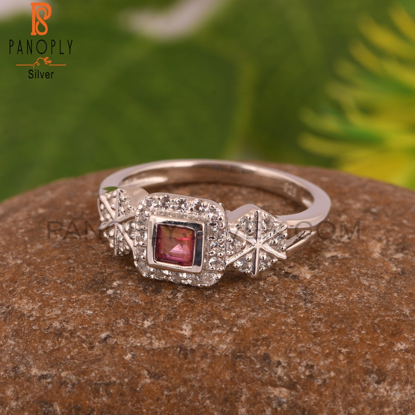 Pink Topaz & White Topaz 925 Sterling Silver Ring