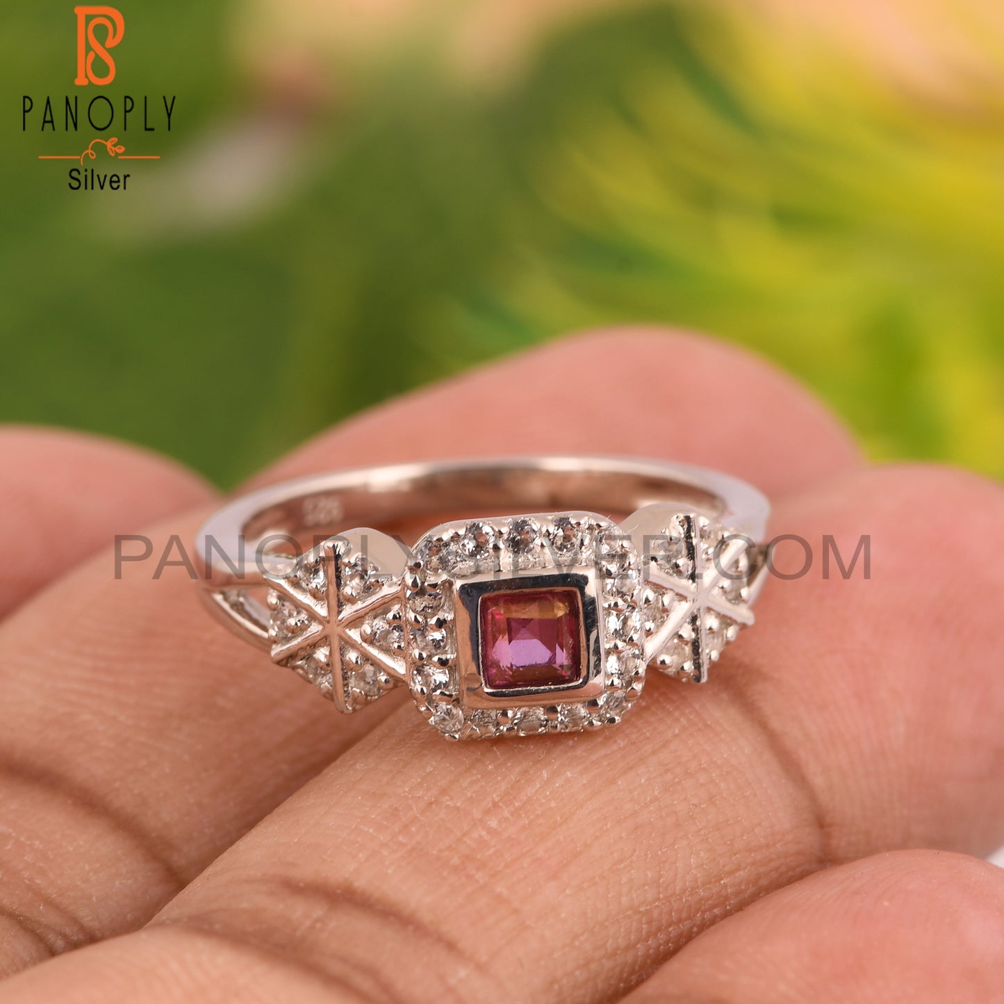 Pink Topaz & White Topaz 925 Sterling Silver Ring