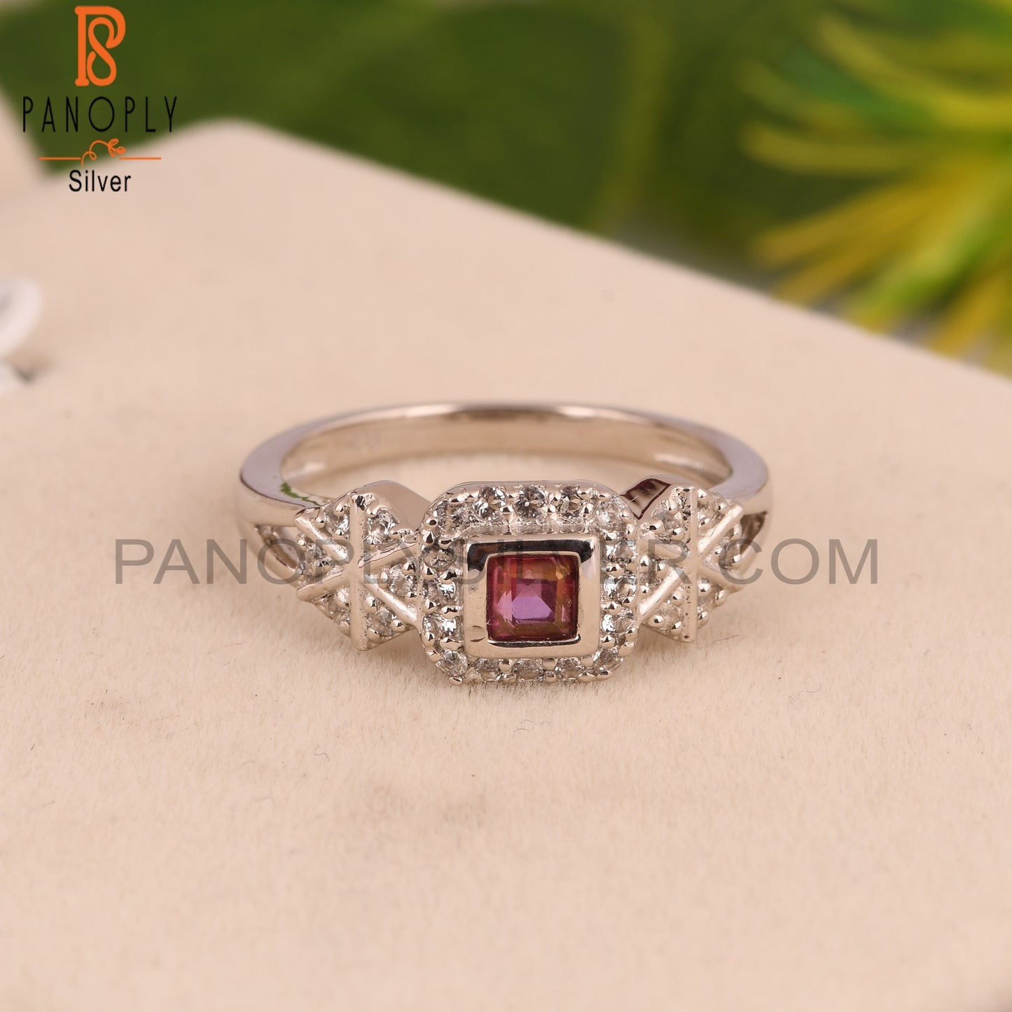 Pink Topaz & White Topaz 925 Sterling Silver Ring