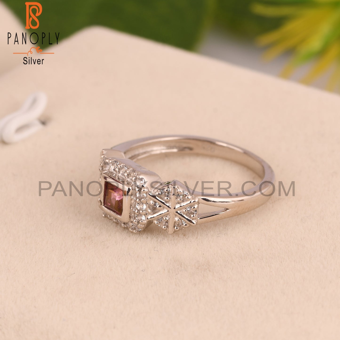 Pink Topaz & White Topaz 925 Sterling Silver Ring