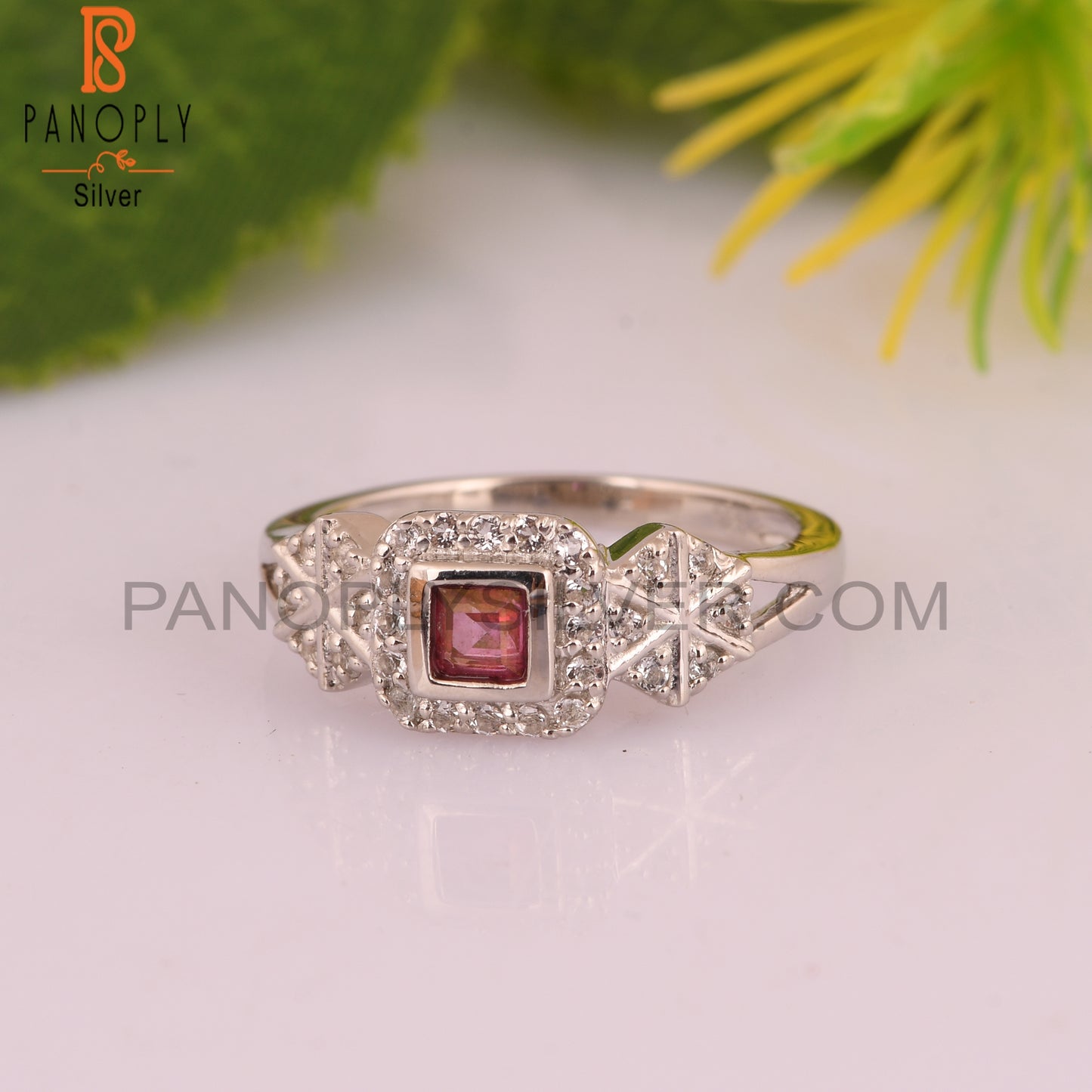 Pink Topaz & White Topaz 925 Sterling Silver Ring