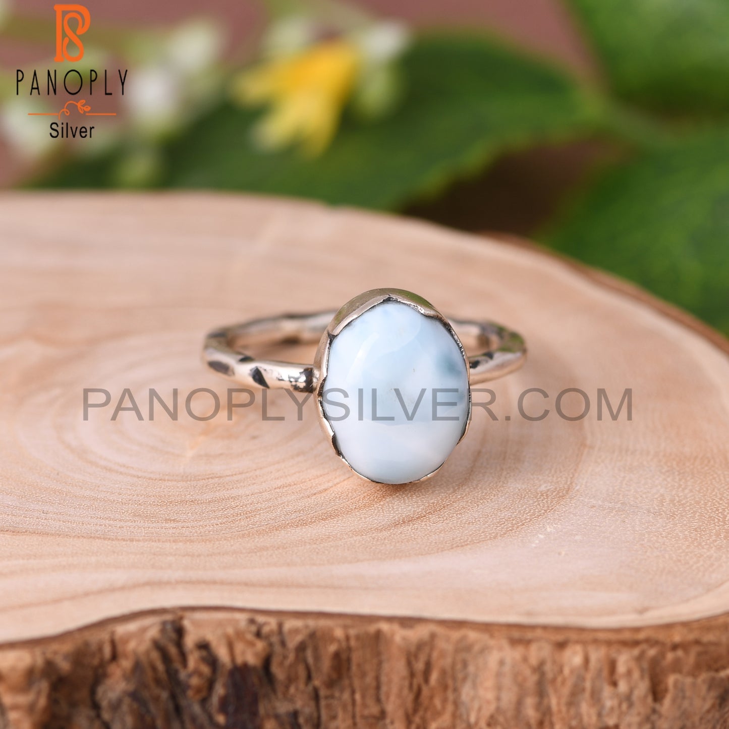 Larimar Oval 925 Sterling Silver Prong Set Ring