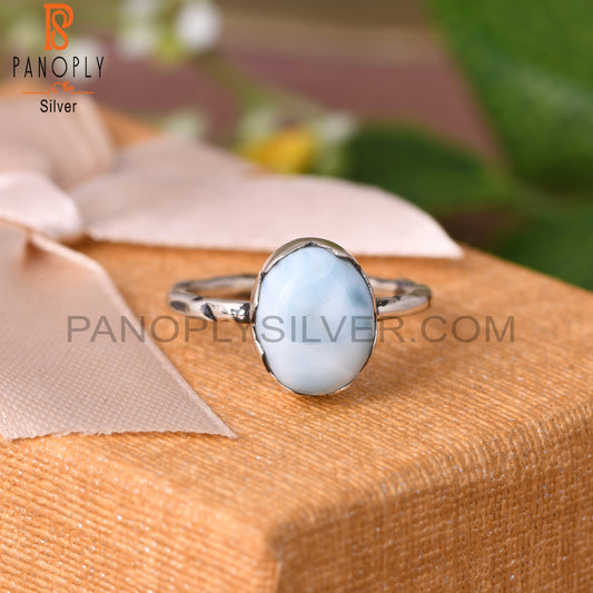 Larimar Oval 925 Sterling Silver Prong Set Ring