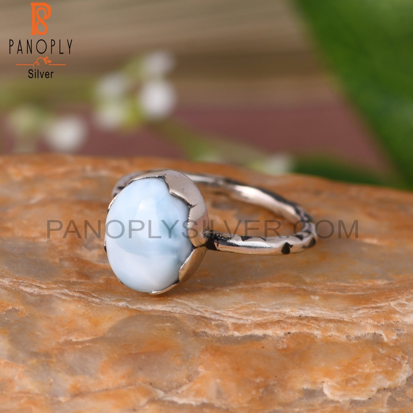 Larimar Oval 925 Sterling Silver Prong Set Ring