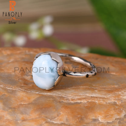 Larimar Oval 925 Sterling Silver Prong Set Ring