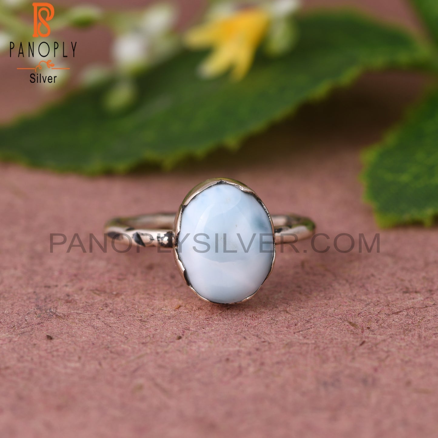 Larimar Oval 925 Sterling Silver Prong Set Ring