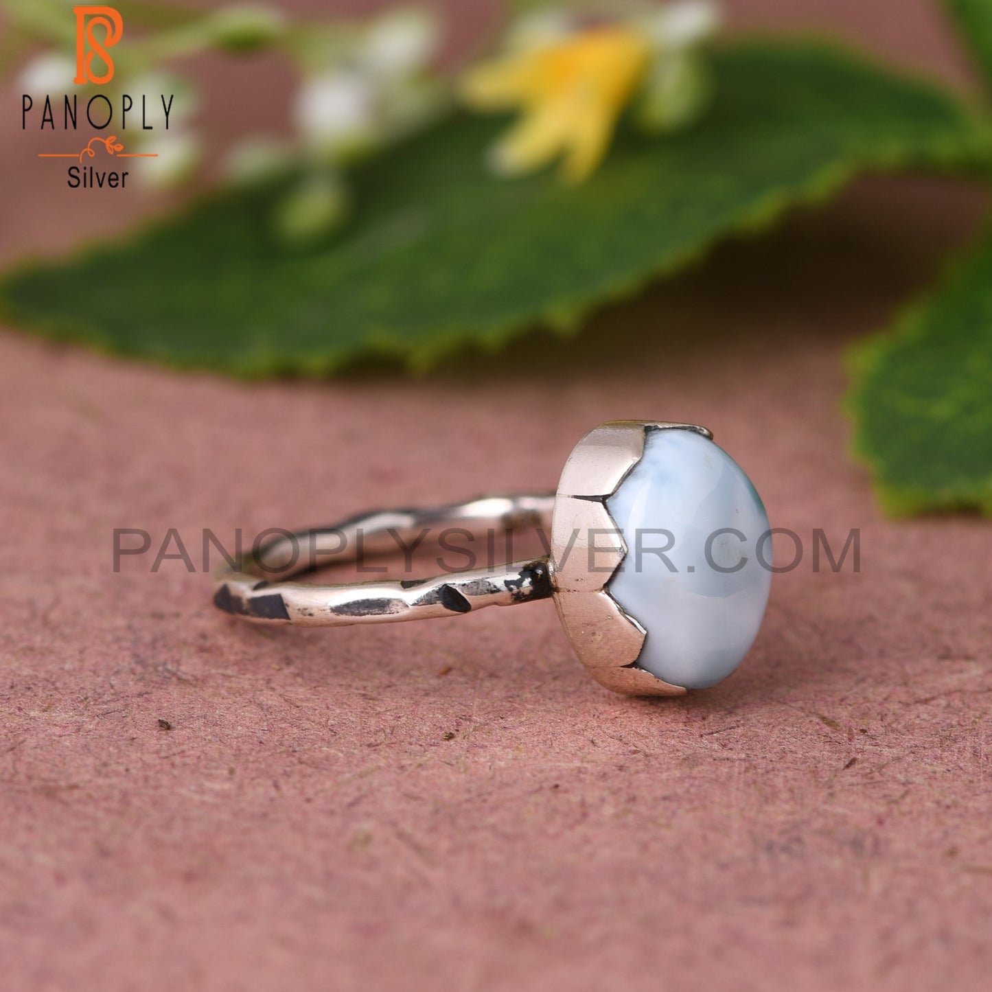 Larimar Oval 925 Sterling Silver Prong Set Ring