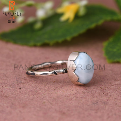 Larimar Oval 925 Sterling Silver Prong Set Ring