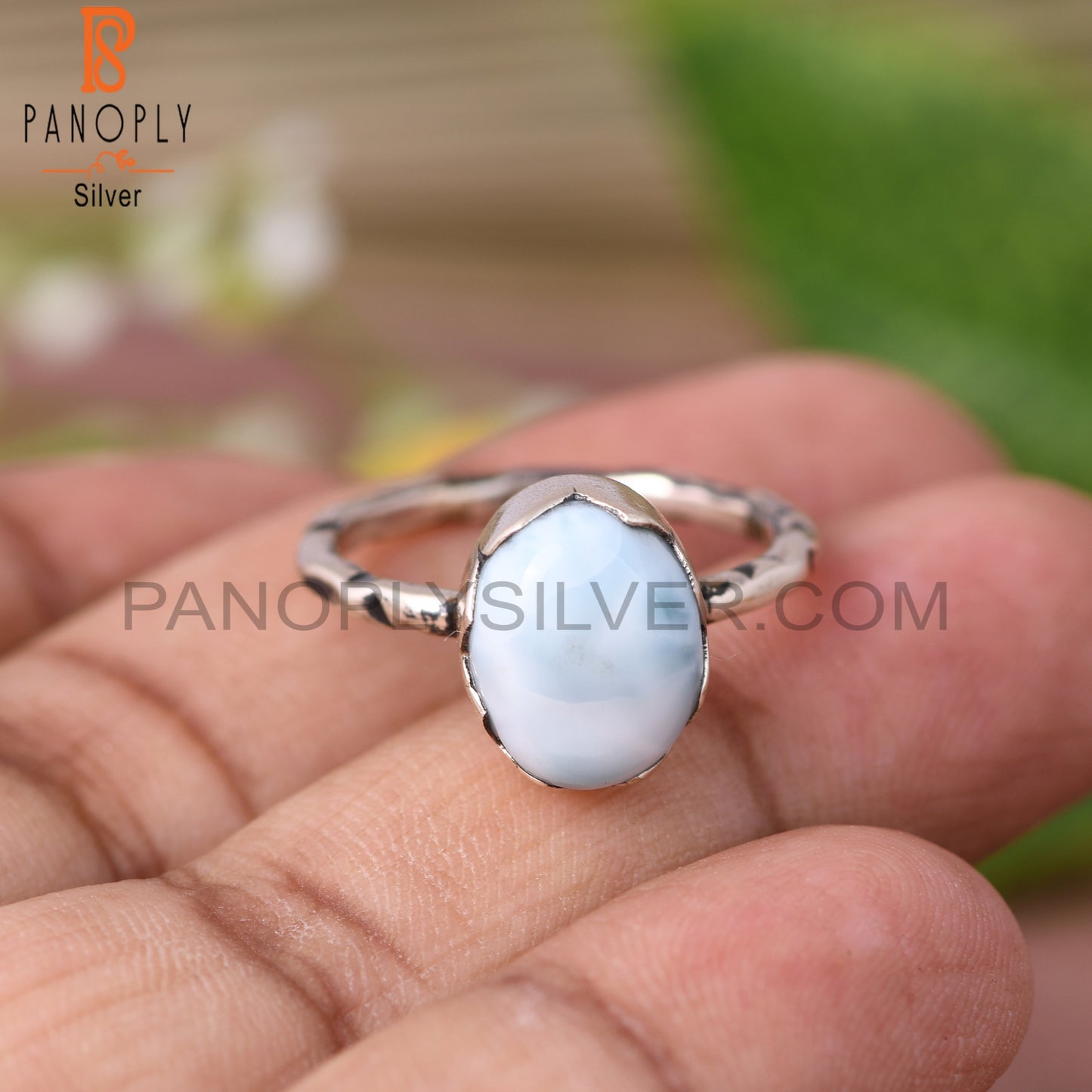 Larimar Oval 925 Sterling Silver Prong Set Ring