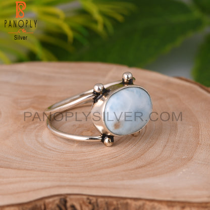 Larimar Round Shape 925 Sterling Silver Ring