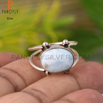 Larimar Round Shape 925 Sterling Silver Ring