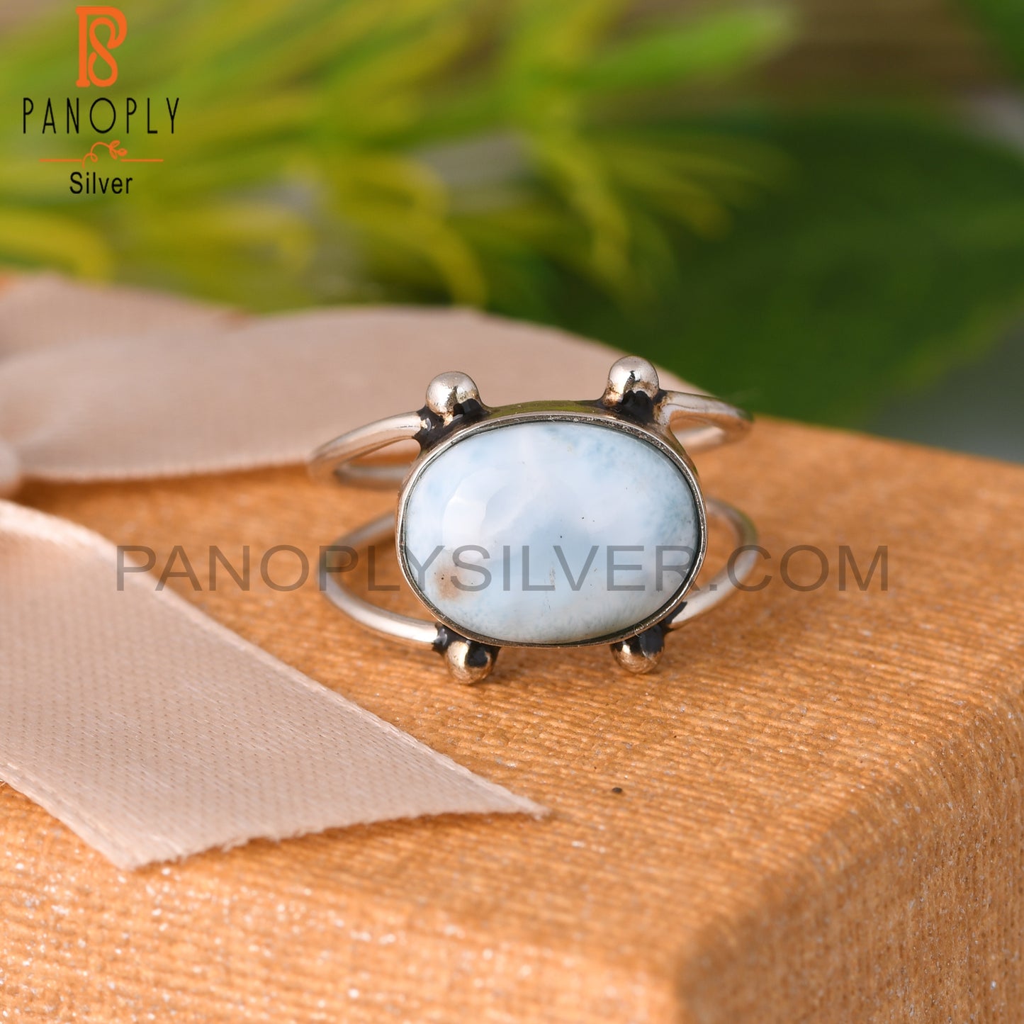 Larimar Round Shape 925 Sterling Silver Ring