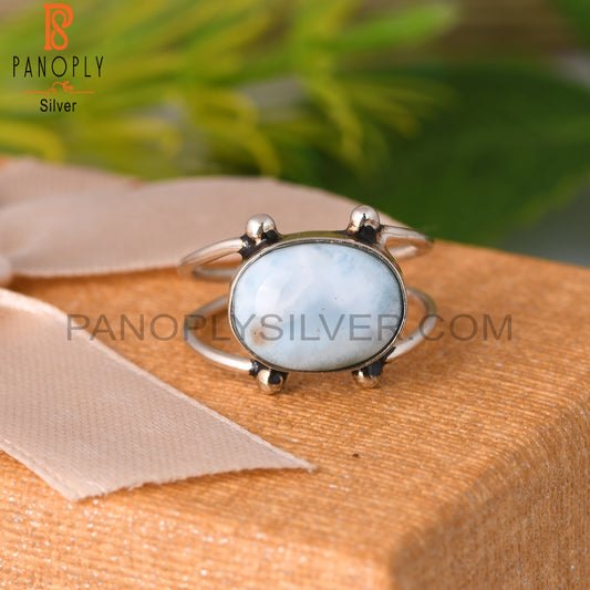 Larimar Round Shape 925 Sterling Silver Ring