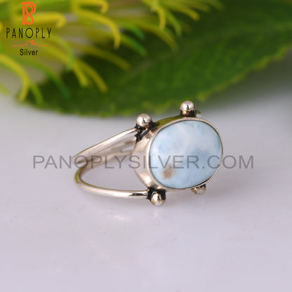 Larimar Round Shape 925 Sterling Silver Ring