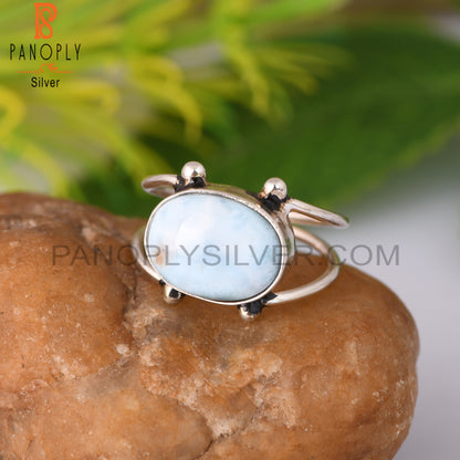 Larimar Round Shape 925 Sterling Silver Ring
